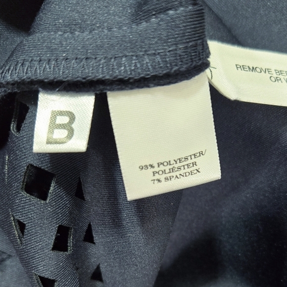 Ann Taylor Navy Blue Pleated Laser Cut Eyelet Scuba Fit & Flare Dress Stretchy - Picture 7 of 10